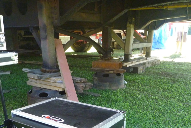 Heavy trailer used as a makeshift stage