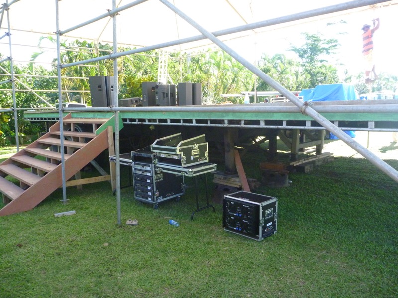 Heavy trailer used as a makeshift stage