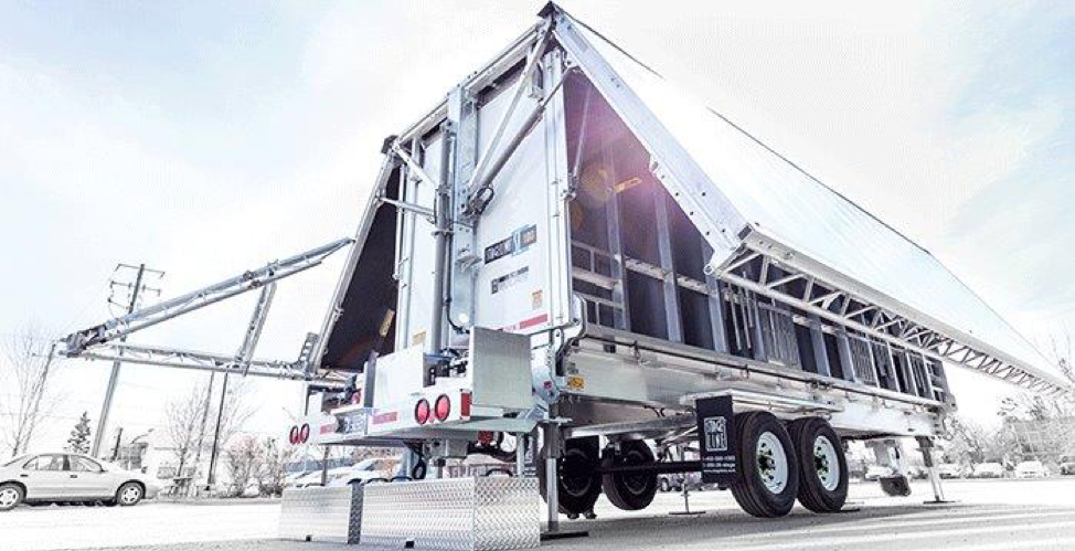 Stageline SL100 stage folded closed on its trailer for towing