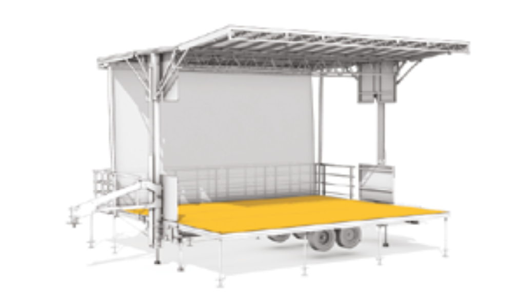 Stageline SL100 stage fully deployed with roof raised