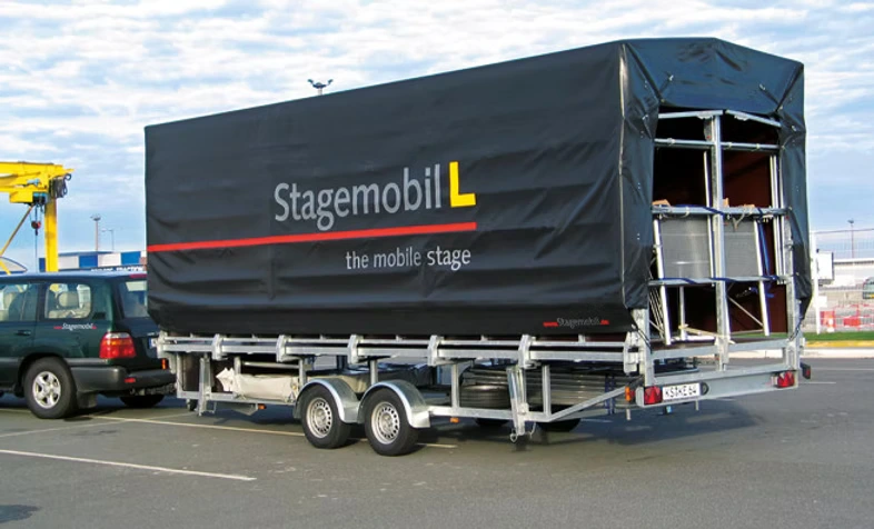 Stagemobil L mobile stage set up for an outdoor event